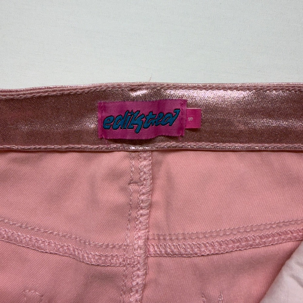 Edikted Pink Metallic Flare Pants Womens S Faux Leather Y2K Festival Disco - Picture 3 of 9